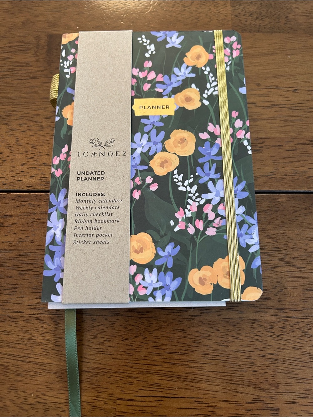 Floral Undated Planner - Green with Yellow & Purple Accent
